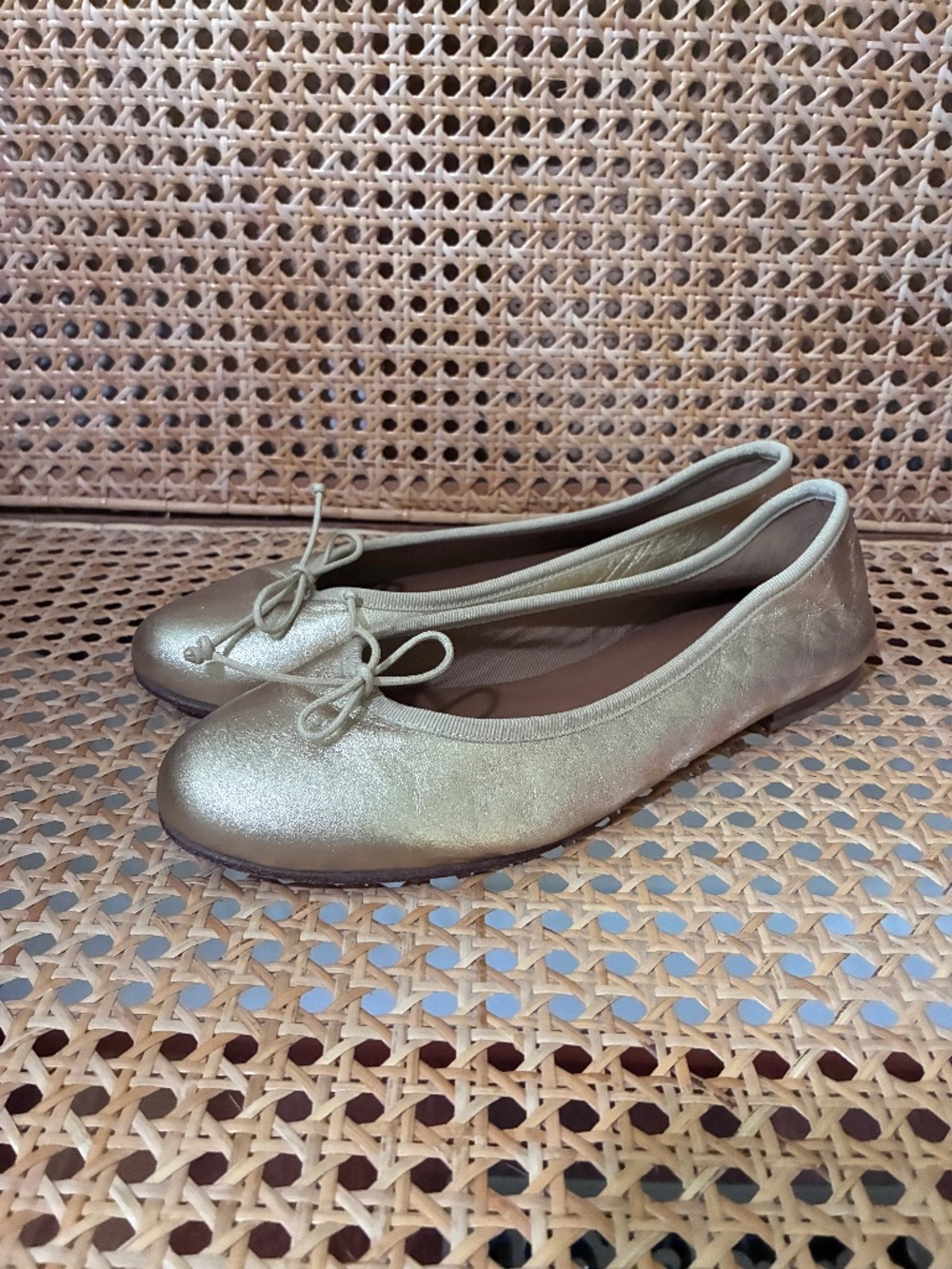 Margaux Shimmery Gold Ballet Flats with Bow